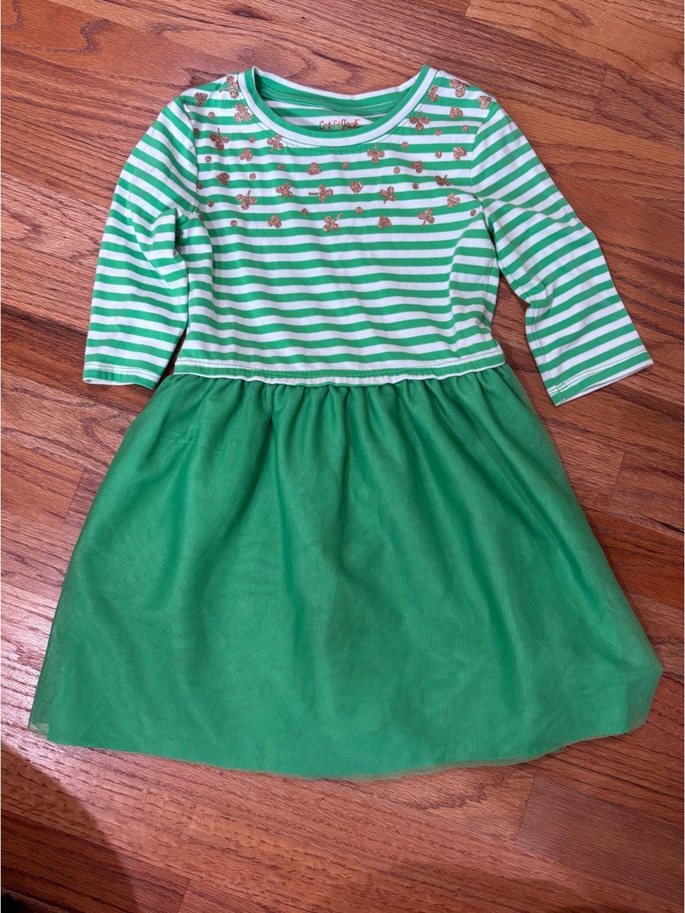 Cat & Jack Green Striped Top with Solid Green Tulle Skirt Dress